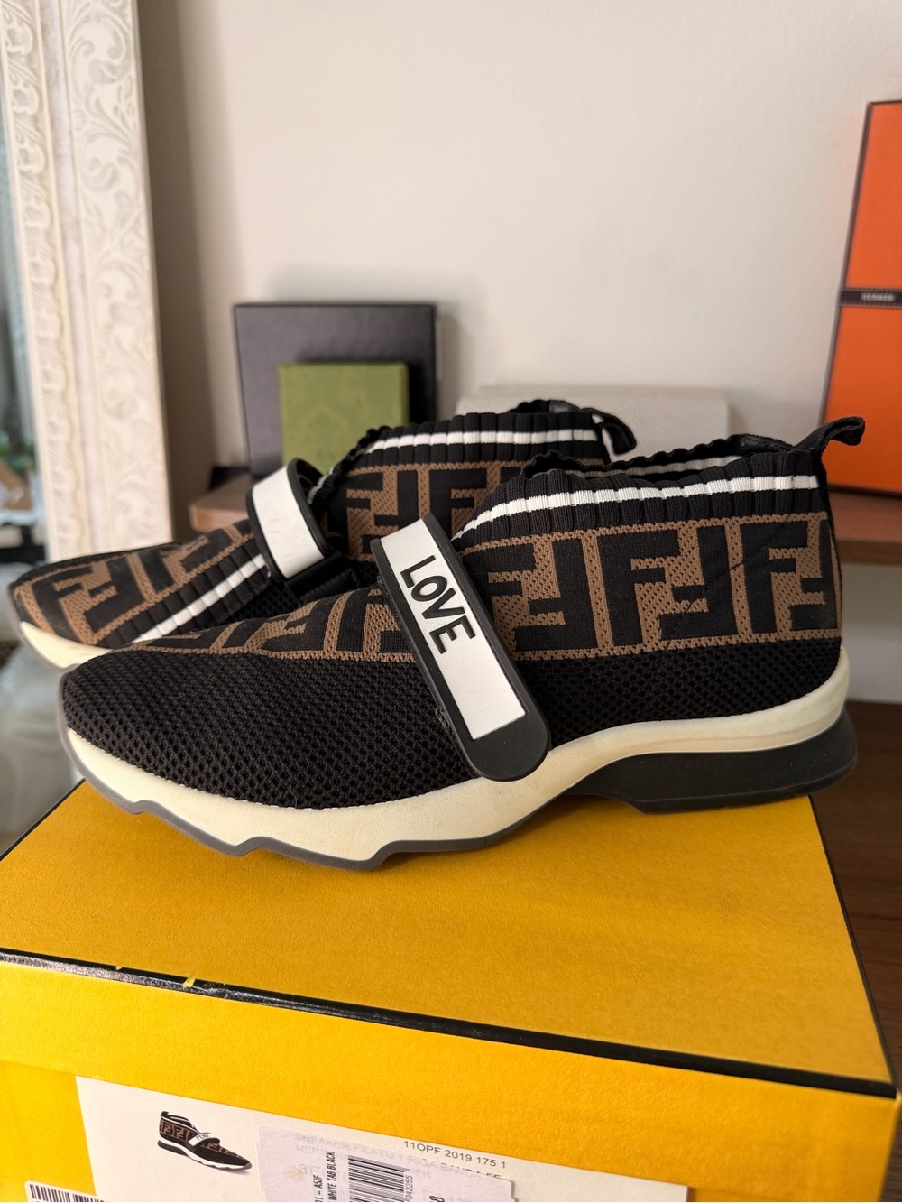 AUTHENTIC - Fendi Women’s Black & Brown Zucca Slip-On Trainer Size 38